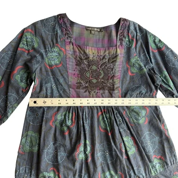 Gudrun Sjoden Alaska 100% Cotton Embroidered Bib Pintuck Ruffle Tunic Dress M - Picture 7 of 9